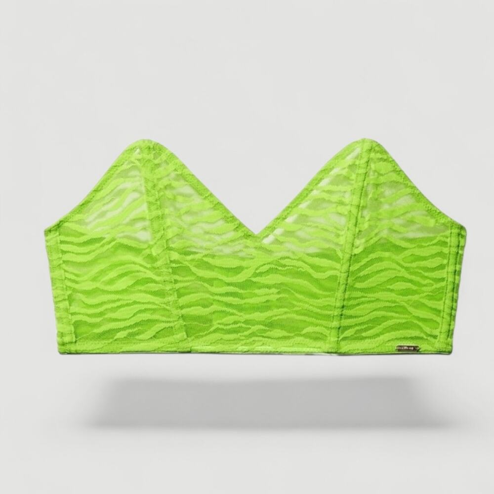 Savage X Fenty NWT All Over Me Lace Bandeau Green Tea Zebra Print Bralette 2X